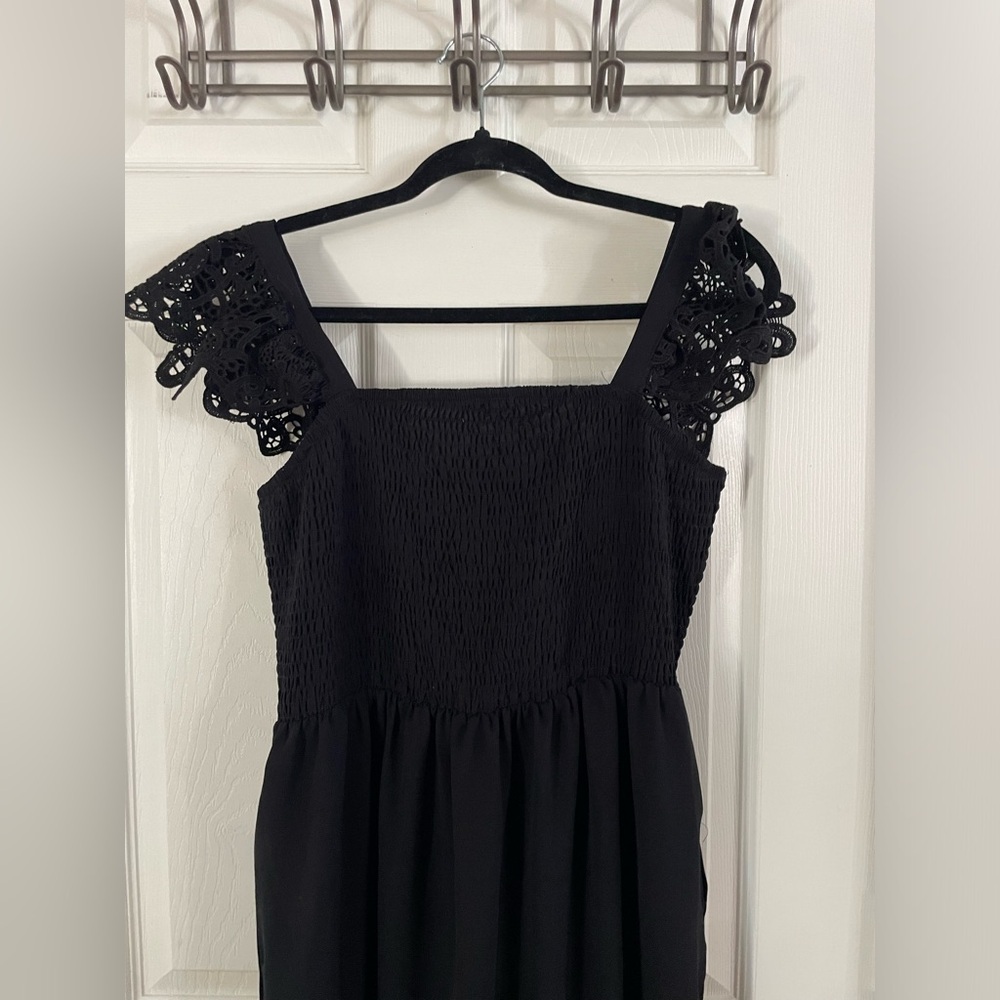 Chic Black Lace Cap Sleeve Maxi Dress Large - Picture 2 of 5